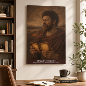Canvas wall art of Roman emperor Marcus Aurelius with writings Meditations