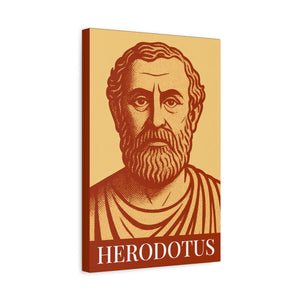 Canvas wall art with a bold orange and yellow Illustration of Greek historian Herodotus on a side view