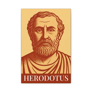 Canvas wall art with a bold orange and yellow Illustration of Greek historian Herodotus