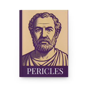 Hardcover notebook with a purple and beige portrait of Greek statesman Pericles 