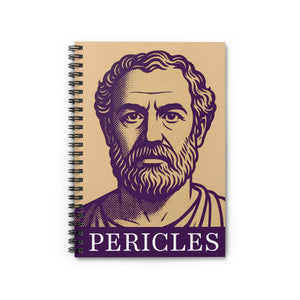 Spiral notebook with a purple and beige portrait of Pericles
