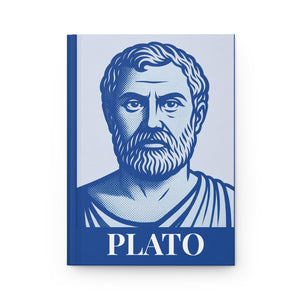 Hardcover journal with an illustration of ancient Greek philosopher Plato on a light blue background