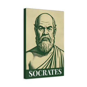 Canvas wall art with a bold green and beige illustration of ancient Greek philosopher Socrates side view