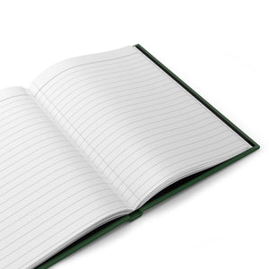 Open notebook with lined pages on a white background