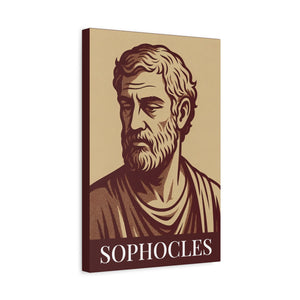 Canvas wall art with a bold burgundy and beige illustration of ancient Greek playwright Sophocles side view