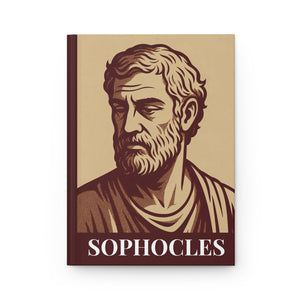 Hardcover journal with a bold burgundy and beige illustration of ancient Greek playwright Sophocles