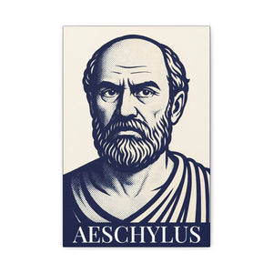 Canvas wall art with illustration of Aeschylus with his name on a blue background