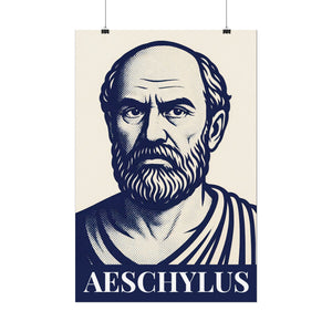 Fine art poster portrait of Aeschylus with his name below on a blue background