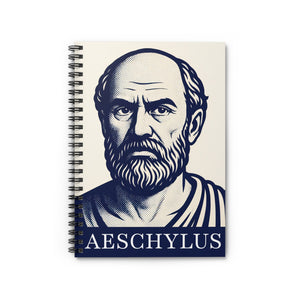 Spiral notebook with a portrait of Aeschylus in blue on the cover