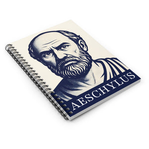 Spiral notebook with a portrait of Aeschylus in blue on the cover