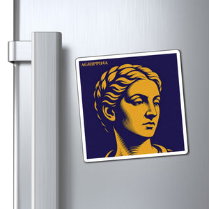 Magnet with a bold illustration of Roman empress Agrippina the Younger on a refrigerator mockup