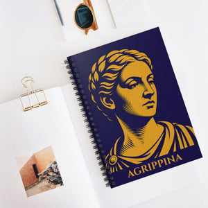 Sprial notebook with a bold illustration of Roman empress Agrippina the Younger mockup
