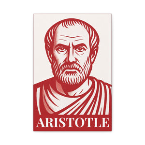 Red and white bold illustration of philosopher Aristotle on canvas wall art