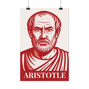 Red and white illustration on fine art poster of philosopher Aristotle ready to frame