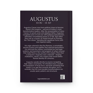Hardcover journal with a beautiful, original illustration of Roman emperor Augustus with a bio on the back cover