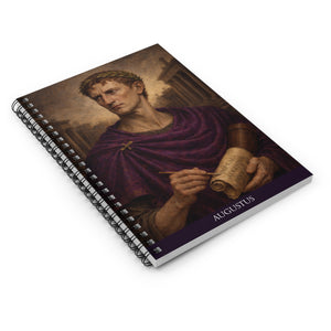 Spiral notebook with an original, beautiful illustration of Roman emperor Augustus on a white surface