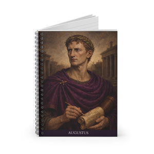 Spiral notebook with an original, beautiful illustration of Roman emperor Augustus opened