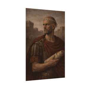 Fine art poster with a beautiful, original illustration of Roman emperor Aurelian
side view