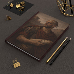 Hardcover journal with a beautiful, original illustration of Roman emperor Aurelian on a dark surface