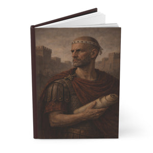 Hardcover journal with a beautiful, original illustration of Roman emperor Aurelian opened