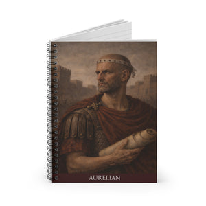Spiral notebook with a beautiful, original illustration of Roman emperor Aurelian
opened