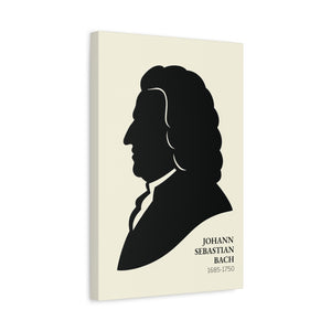Canvas wall art with a black on ivory silhouette illustration of musician Johann Sebastian Bach side view