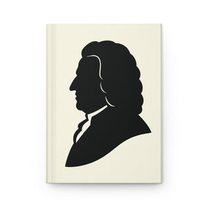 Hardcover journal with a black on ivory silhouette illustration of musician Johann Sebastian Bach