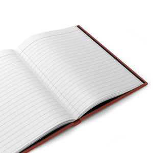 Open notebook with lined pages on a white background