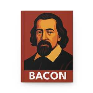 Hardcover journal with a bold illustration of philosopher Francis Bacon