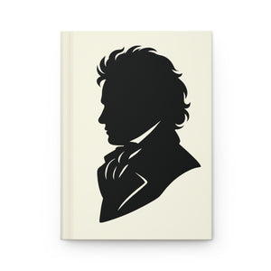 Hardcover journal with a black on ivory silhouette illustration of musician Ludwig van Beethoven