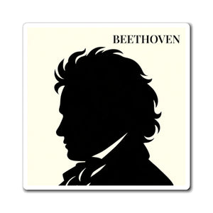 Vinyl magnet with a black on ivory silhouette illustration of musician Ludwig van Beethoven
