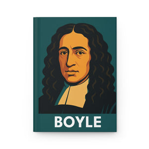 Hardcover journal with a bold illustration of chemist and scientist Roberty Boyle
