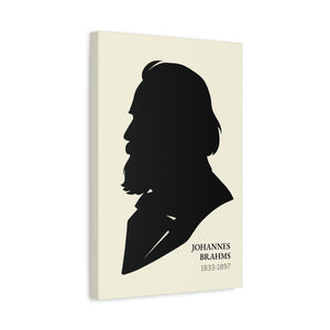 Canvas wall art with a black on ivory silhouette illustration of musician Johannes Brahms side view