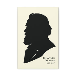 Canvas wall art with a black on ivory silhouette illustration of musician Johannes Brahms
