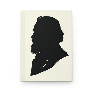 Hardcover journal with a black-on-ivory silhouette illustration of musician Johannes Brahms
