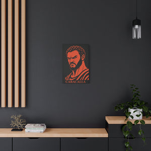 Canvas wall art with a bold illustration of Roman emperor Caracalla on a dark wall