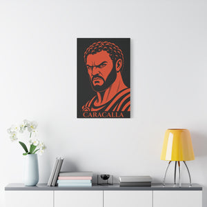 Canvas wall art with a bold illustration of Roman emperor Caracalla on a white wall
