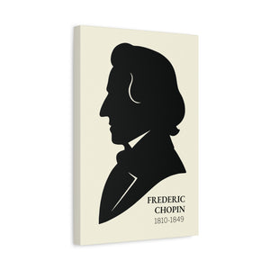 Canvas wall art with a black on ivory silhouette illustration of musician Frederic Chopin side view