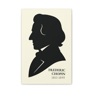 Canvas wall art with a black on ivory silhouette illustration of musician Frederic Chopin