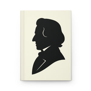 Hardcover journal with a black on ivory silhouette illustration of musician Frederic Chopin