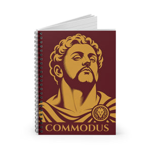 Spiral notebook with a bold illustration of Roman emperor Commodus opened