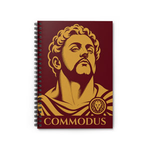 Spiral notebook with a bold illustration of Roman emperor Commodus

