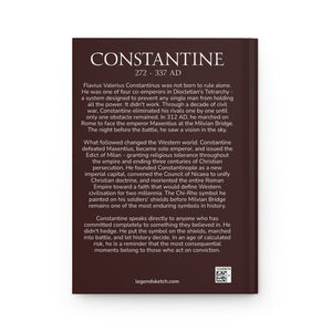 Hardcover journal with a beautiful, original illustration of Roman emperor Constantine with a bio on the back cover