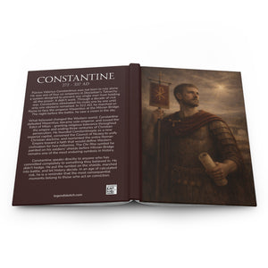 Hardcover journal with a beautiful, original illustration of Roman emperor Constantine on the front cover and a bio on the back cover