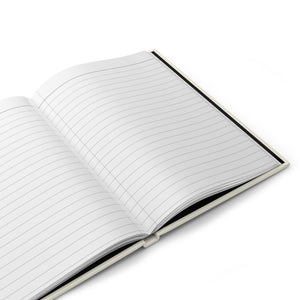 Open notebook with lined pages on a white background