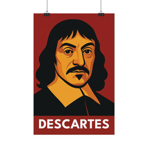 Fine art poster with a bold illustration of mathematician and philosopher Rene Descartes ready to frame