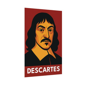 Fine art poster with a bold illustration of mathematician and philosopher Rene Descartes side view