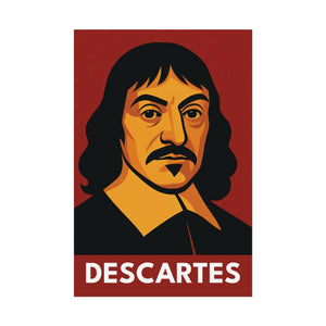 Fine art poster with a bold illustration of mathematician and philosopher Rene Descartes