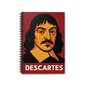 Spiral notebook with a bold illustration of mathematician and philosopher Rene Descartes