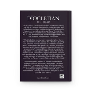 Hardcover journal with a beautiful, original illustration of Roman emperor Diocletian with a bio on the back cover